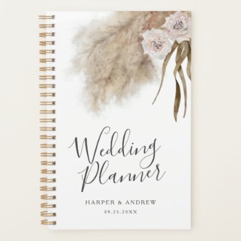Bohemian Pampas Grass Watercolor Wedding Planner by NamiBear at Zazzle