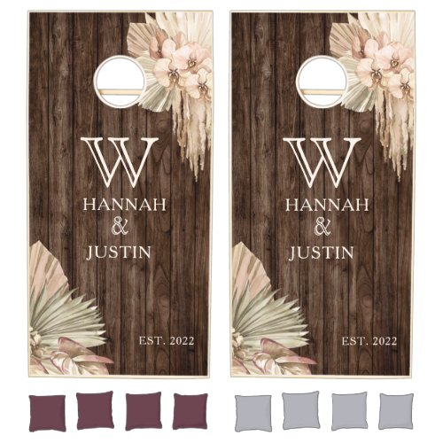 Bohemian Pampas Grass Wedding Reception Cornhole Set