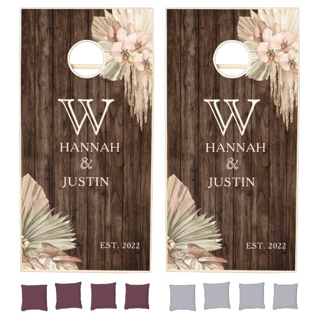 Bohemian Pampas Grass Wedding Reception Cornhole Set (Set)