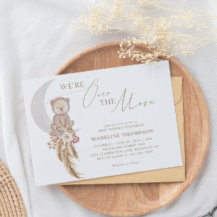 Bohemian Pampas Over the Moon Bear Baby Shower Invitation