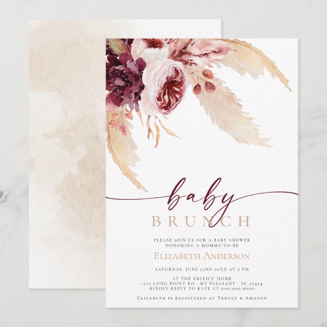 Bohemian Pampas Tropical  Grass Baby Shower Brunch Invitation (Front/Back)