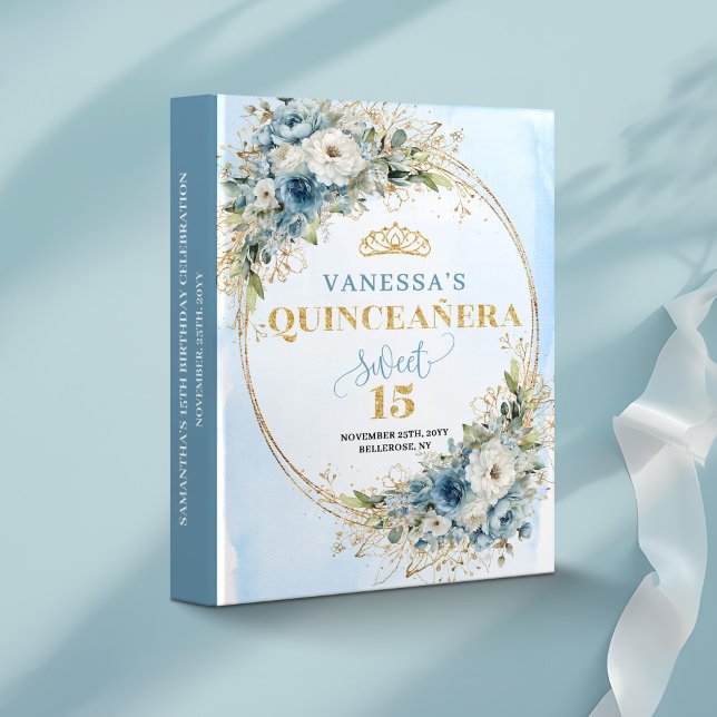 Bohemian Pastel Blue Floral Gold 15th Memory Album 3 Ring Binder (Bohemian Pastel Blue Floral Gold 15th Memory Album

)