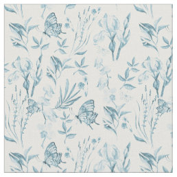 Bohemian pastel blue vintage butterfly floral fabric