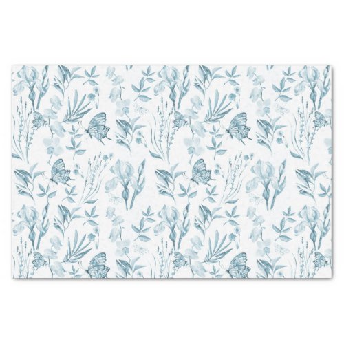 Bohemian pastel blue vintage butterfly floral tissue paper