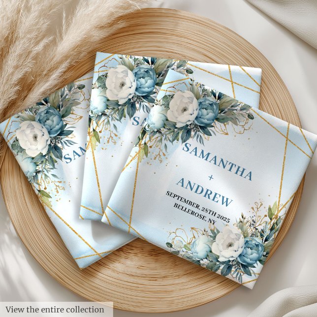 Bohemian Pastel Blue White Gold Peonies Wedding Cloth Napkin (Bohemian Pastel Blue White Gold Peonies Cloth Napkins)
