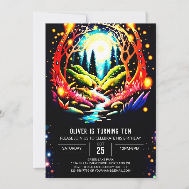 Bohemian Pastel Fireflies Birthday Invitation (Front)