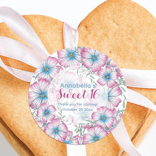 Bohemian Pastel Floral Pink Blue Sweet 16 Classic Round Sticker