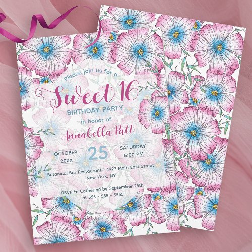 Bohemian Pastel Floral Pink Blue Sweet 16