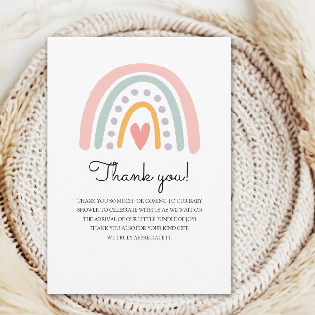 Bohemian Pastel Rainbow Baby Shower for a Girl Thank You Card (Creator Uploaded)