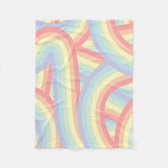 Bohemian Pastel Rainbow Stripes Pattern Fleece Blanket (Front)