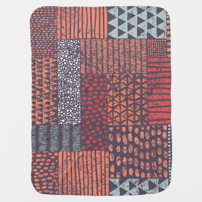 Bohemian patchwork: hand-drawn seamless design. baby blanket (Front)