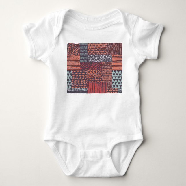 Bohemian patchwork: hand-drawn seamless design. baby bodysuit (Front)