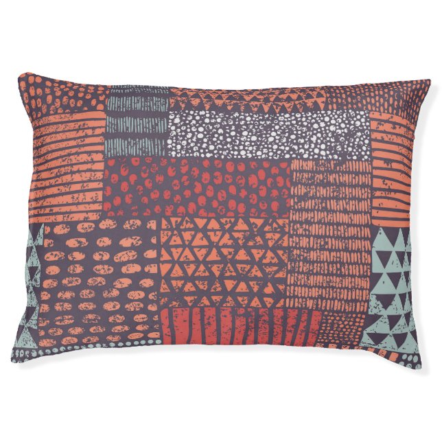 Bohemian patchwork: hand-drawn seamless design. pet bed (Front)