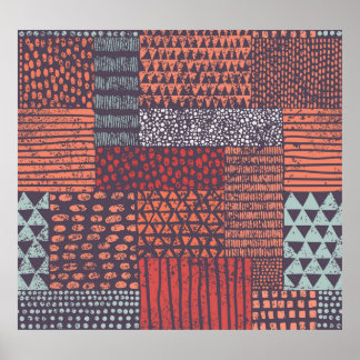 Bohemian patchwork: hand-drawn seamless design. poster