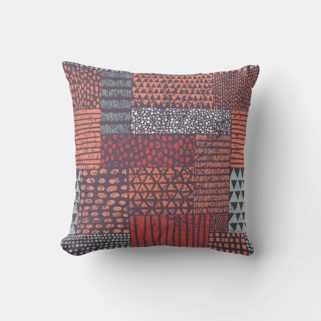 Bohemian patchwork: hand-drawn seamless design. throw pillow (Front)