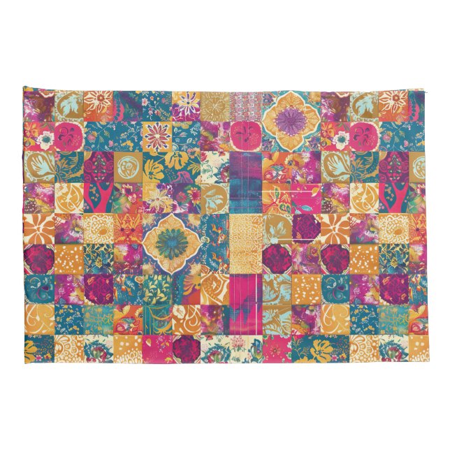 Bohemian Patchwork Tile Design Pillow Case (Back-Right)