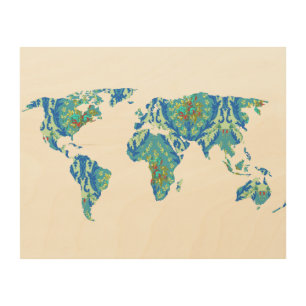 Bohemian Patterned World Map   Statement   Wood Wood Wall Decor