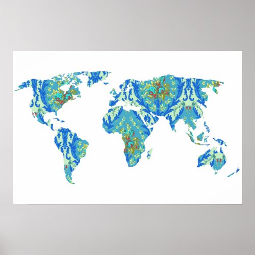 Bohemian Patterned World Map  Traveler  Poster