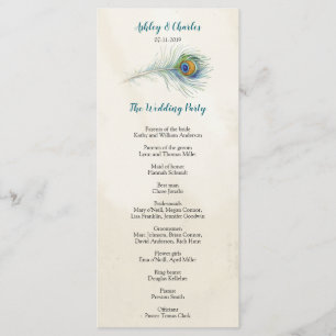 Bohemian Peacock Feather Teal Wedding Rackcard Program