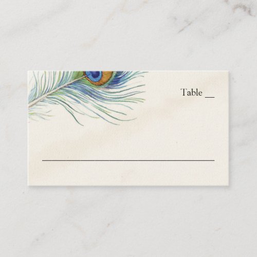 Bohemian Peacock Feather Vintage Teal Wedding Place Card