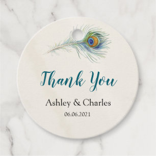 Bohemian Peacock Feather Vintage Wedding Thank You Favor Tags