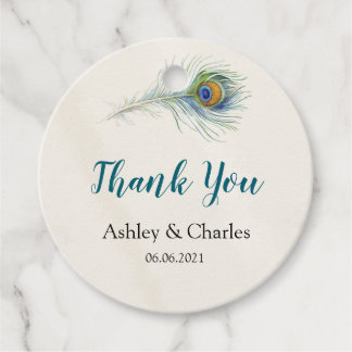 Bohemian Peacock Feather Vintage Wedding Thank You Favor Tags