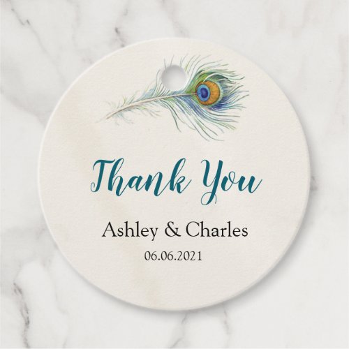 Bohemian Peacock Feather Vintage Wedding Thank You Favor Tags