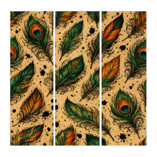 Bohemian Peacock Feathers Pattern  Triptych