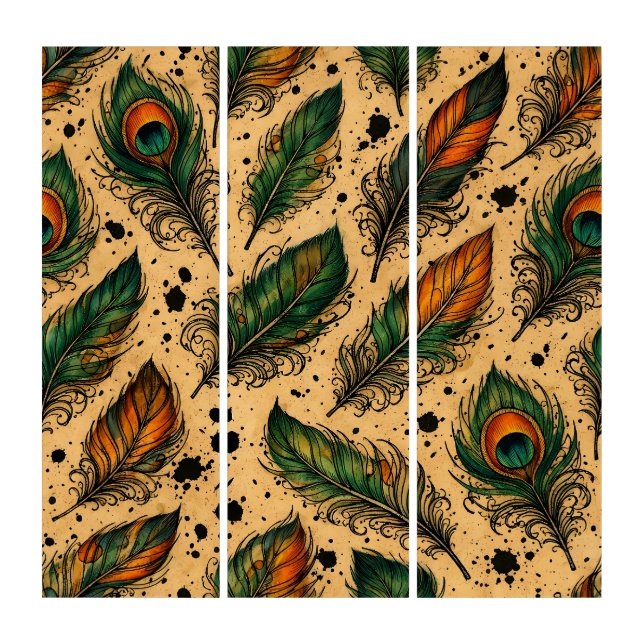 Bohemian Peacock Feathers Pattern  Triptych (Front)