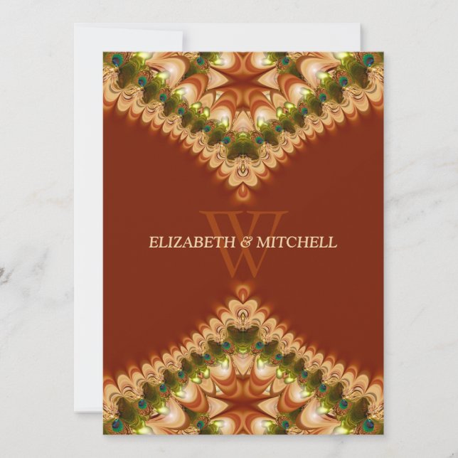 Bohemian Peacock Lace Wedding Invitations (Front)