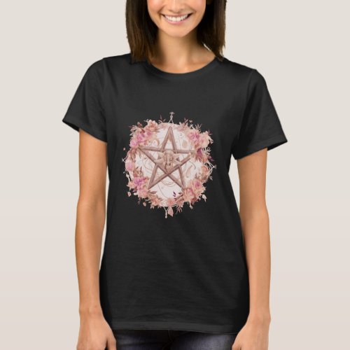 Bohemian Pentagram Floral Pagan Witch Halloween T_Shirt