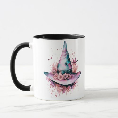 Bohemian Pink and Blue Witches Hat Halloween Mug