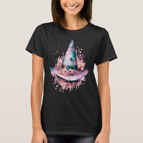 Bohemian Pink and Blue Witches Hat Halloween T_Shirt