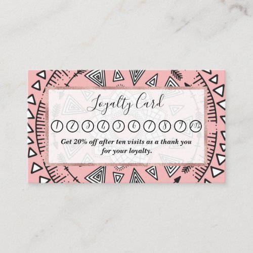 Bohemian Pink Black Tribal Aztec Hipster Mandala Loyalty Card