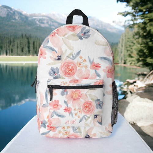 Bohemian pink blue flower name floral pattern printed backpack