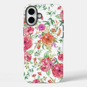 Bohemian pink coral green watercolor roses flowers iPhone 16 plus case