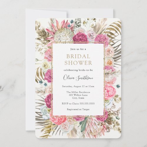 Bohemian Pink Floral Bridal Shower Invitation