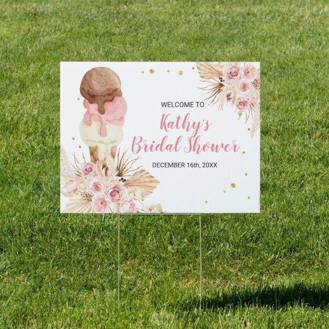 Bohemian Pink Floral Ice Cream Welcome Banner Sign (Insitu)