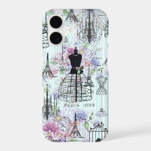 Bohemian pink floral stripes Paris Eiffel iPhone 17 Case