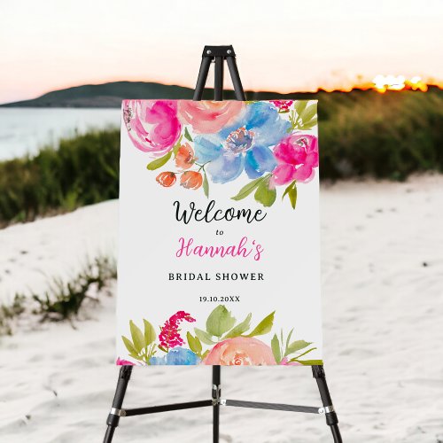 Bohemian pink floral watercolor bridal welcome foam board