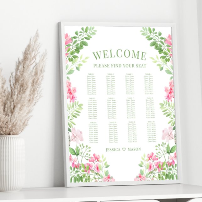 Bohemian Pink Floral Wreath Wedding Seating Chart (Creator Uploaded)