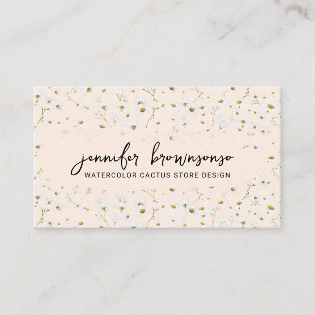 Bohemian Pink Flower Cute Daisies Business Card