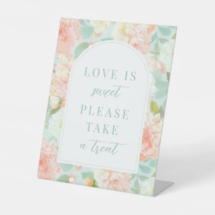 Bohemian Pink Mint Peony Flower Wedding Treat Sign