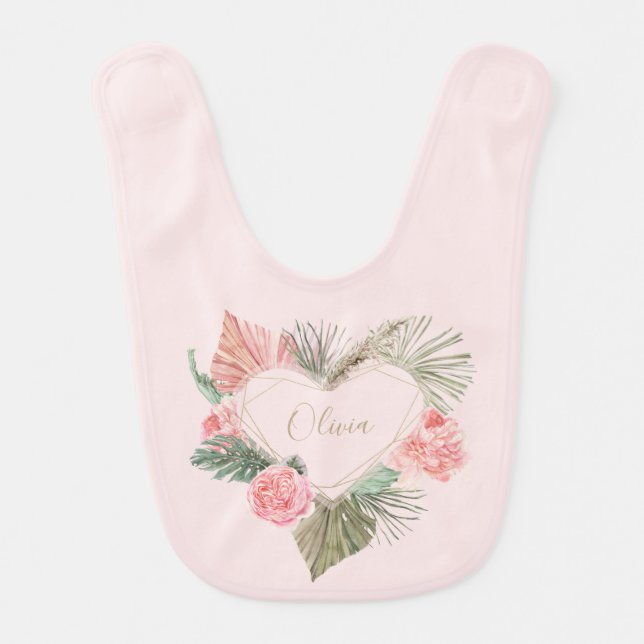 Bohemian Pink Monogram Custom Baby Bib (Front)