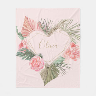 Bohemian Pink Monogram Custom Fleece Blanket