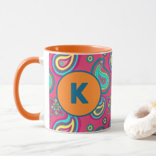 Bohemian Pink Paisley Pattern Custom Monogram Mug