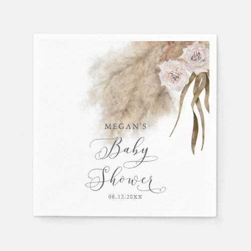 Bohemian Pink Pampas Grass Baby Shower Napkins