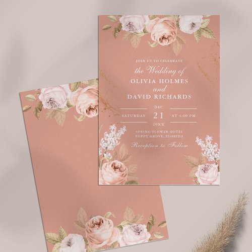 Bohemian Pink Peonies Wedding Invitation