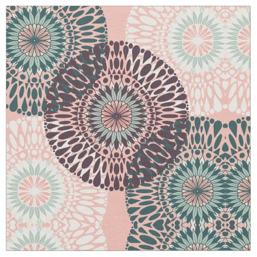 Bohemian Pink Purple Teal Floral Mandala Drawing Fabric