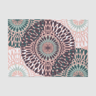 Bohemian Pink Purple Teal Floral Mandala Drawing Tissue Paper